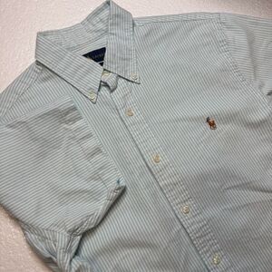 Ralph Lauren Men's Short Sleeve Slim Fit Size Large Button Down Blue Striped